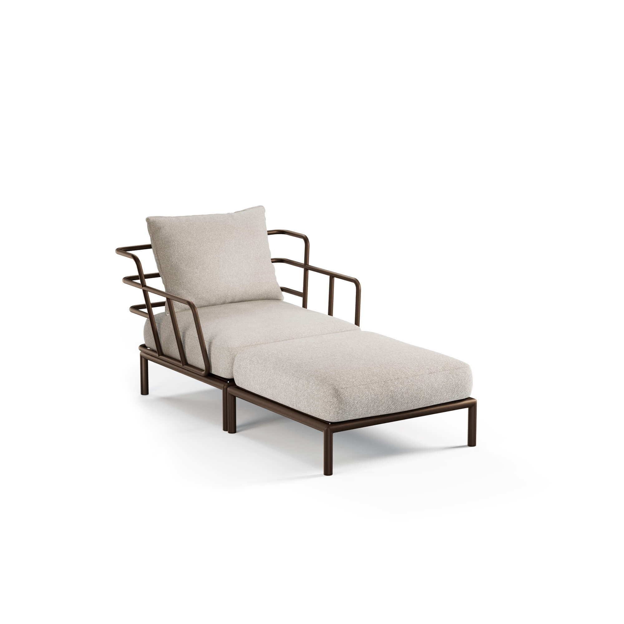 Daybed-Saint-Martin-da-giardino-in-Acciaio-EMU-arredamenti-da-esterno Il daybed Saint Martin, design Marco Acerbis, nasce dall’unione armoniosa del divano un posto e del pouf della stessa collezione, diventando un invito irresistibile a vivere l’outdoor con stile, eleganza e comfort senza compromessi. La struttura e la base in acciaio, emblema del DNA EMU, assicurano solidità e versatilità, mentre i morbidi cuscini di seduta e schienale, imbottiti e disponibili in diversi tessuti, avvolgono il corpo con un comfort immediato, trasformando ogni pausa in un’esperienza di puro piacere. Saint Martin trasforma lo spazio outdoor in un rifugio raffinato e accogliente, dove design, armonia e funzionalità si fondono, creando atmosfere calde, eleganti e senza tempo, perfette per godersi ogni attimo all’aperto con leggerezza e stile.